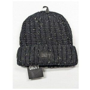 DKNY Women's Speckle Faux Fur Black Beanie O/S (MSRP $48)